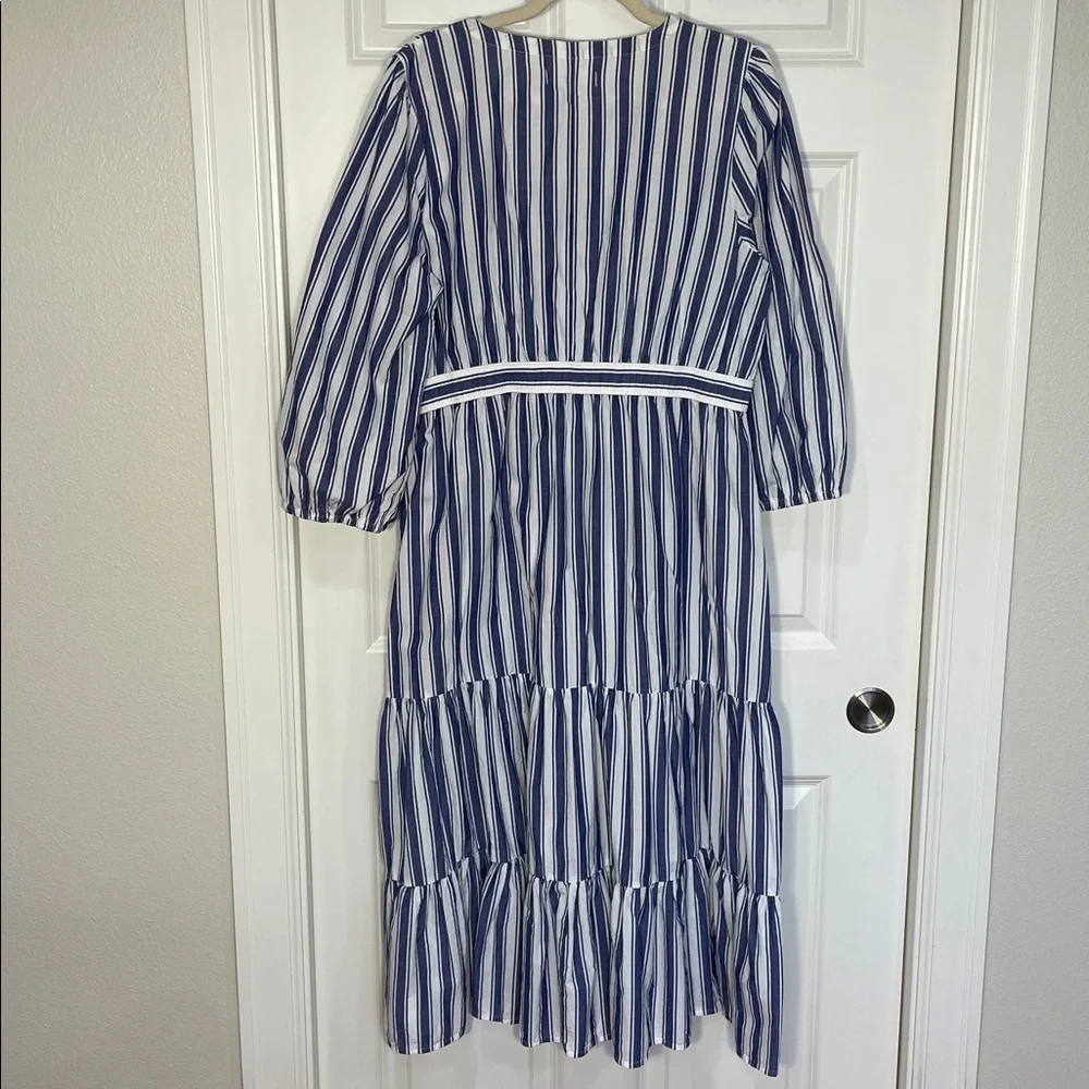 Madewell Midi Maxi Dress Size 14 Ava Blue White Striped Ruffle Tiered V Neck - Picture 10 of 16